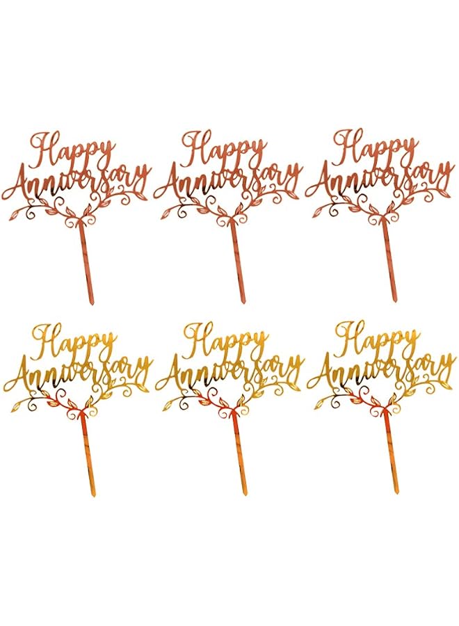 S-TOP Happy Anniversary Cake Topper Rose Gold Golden Glitter Acrylic Anniversary Birthday Cupcake Topper for Wedding Birthday Party Decoration 6PCS - Image 1