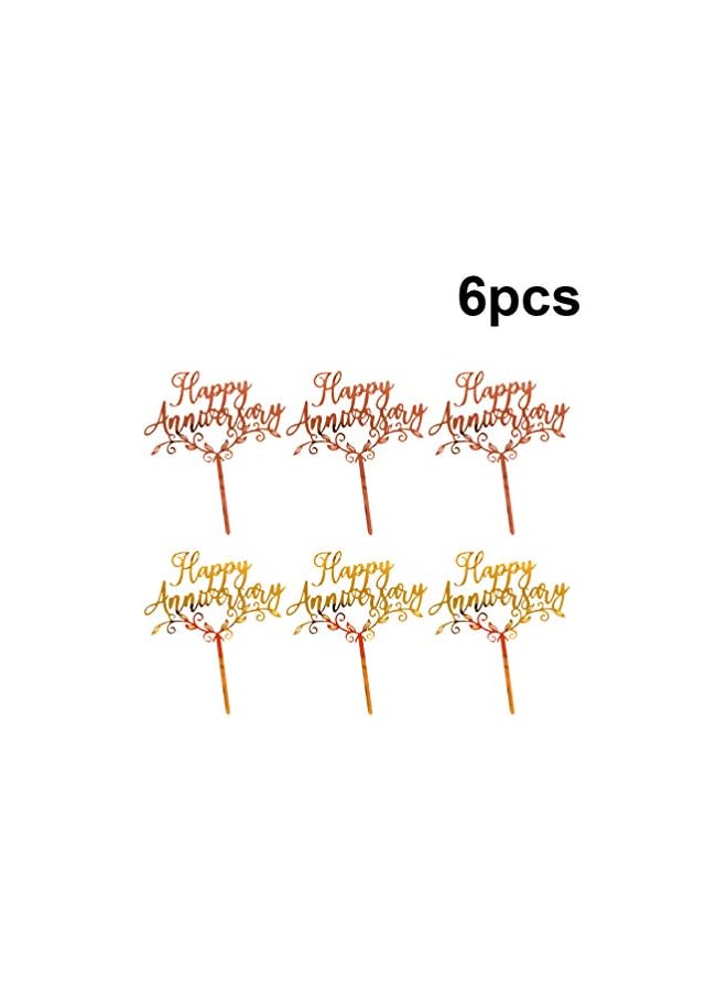 S-TOP Happy Anniversary Cake Topper Rose Gold Golden Glitter Acrylic Anniversary Birthday Cupcake Topper for Wedding Birthday Party Decoration 6PCS - Image 2