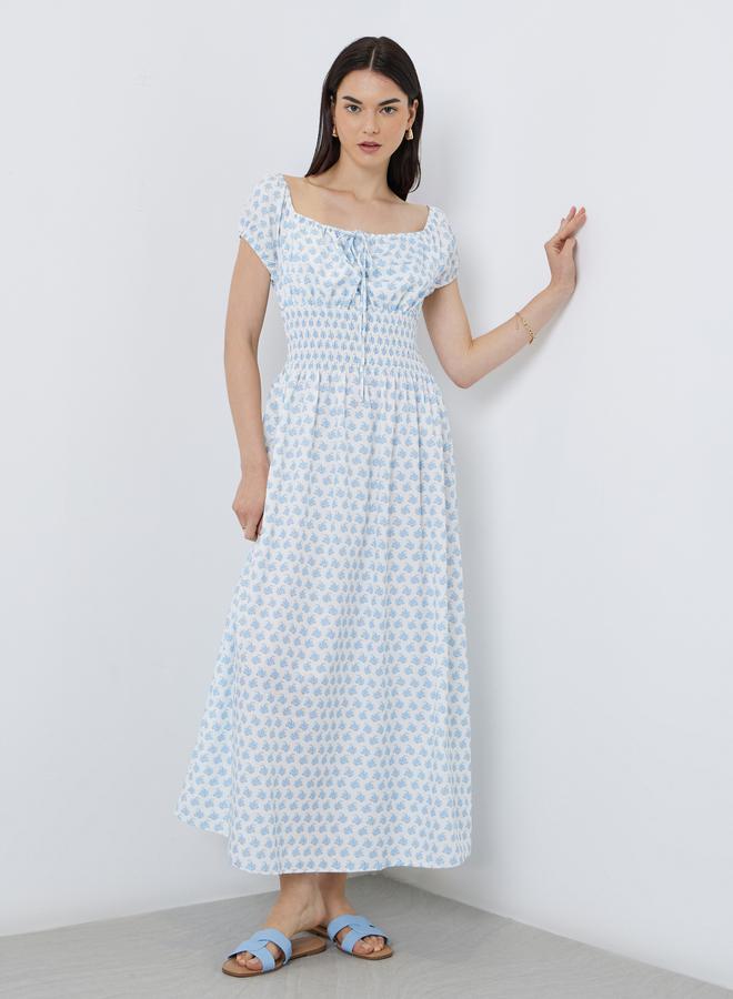 Take Two Floral Print Smocked Midi Dress - Image 1