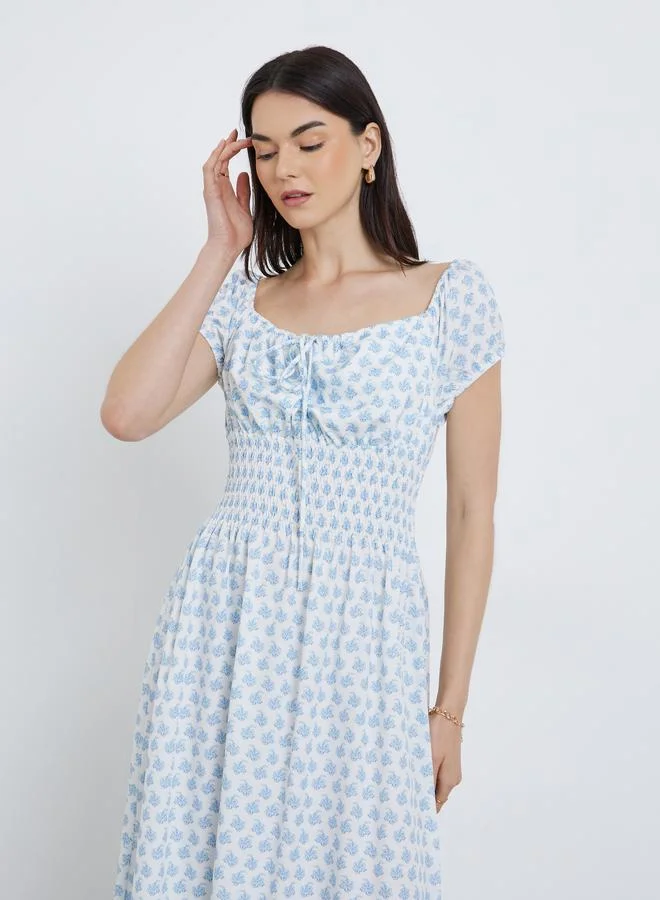 Take Two Take Two Floral Print Smocked Midi Dress