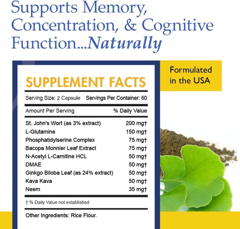 Nutrition Essentials Nootropic Brain Support Supplement  CaffeineFree Capsules That Support The Brain  Brain Support Pills with St Johns Wort and Ginkgo Biloba - Image 2