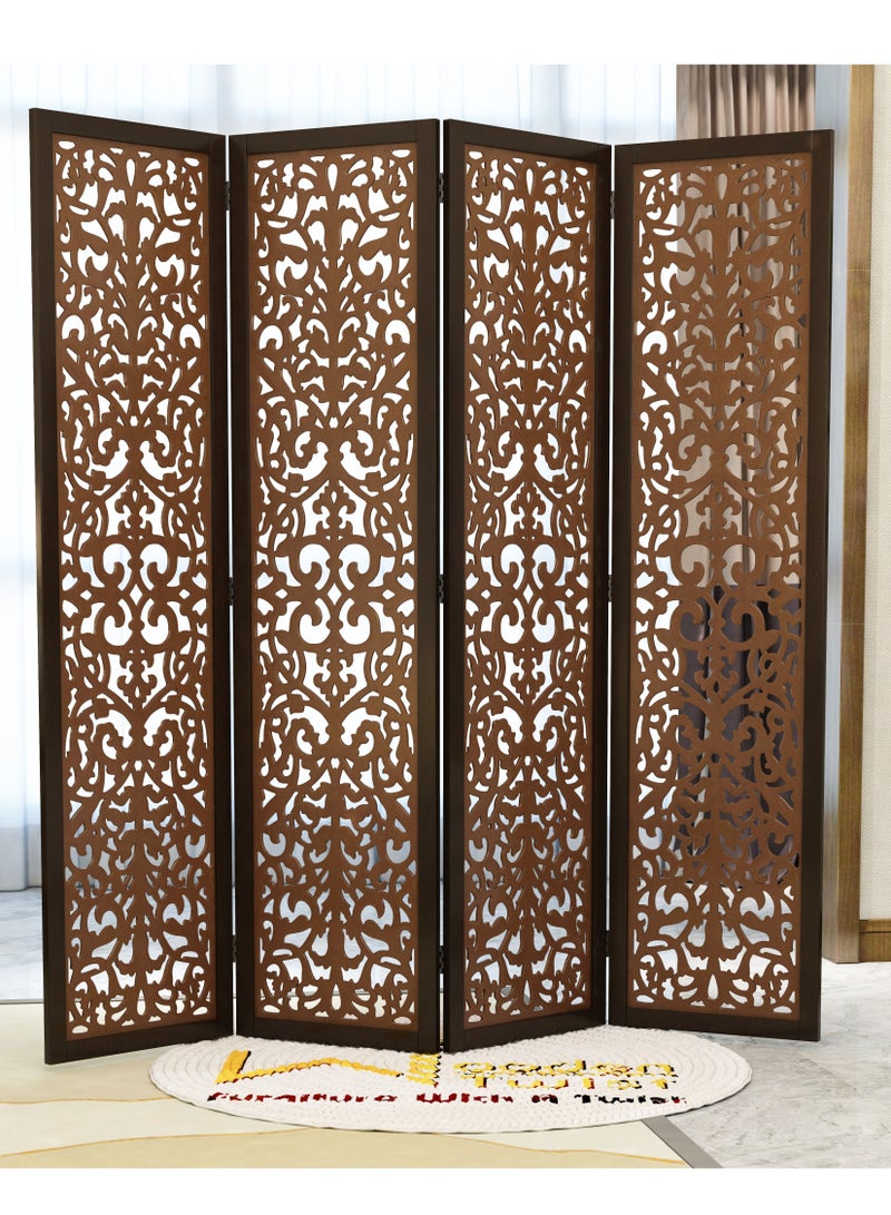 Wooden Twist Handcrafted 4 Panel Wooden Room Partition & Room Divider (Dark Brown)  - Image 1