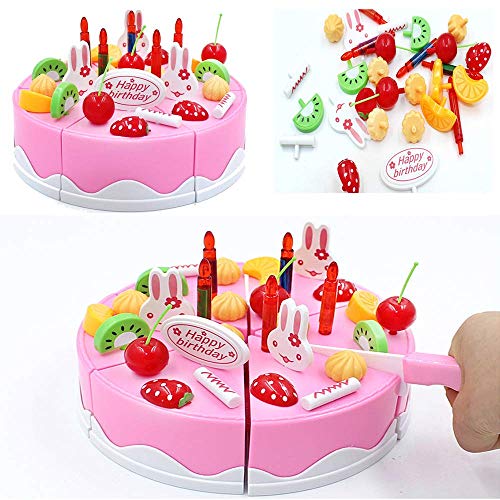 HenMerry 38 PCS DIY Cutting Birthday Party Cake Model Ornament Pretend Kitchen Food Set DIY Fruit Cutting Kitchen PinkBlue Cut Cake Gift 38PCS Pink - Image 5
