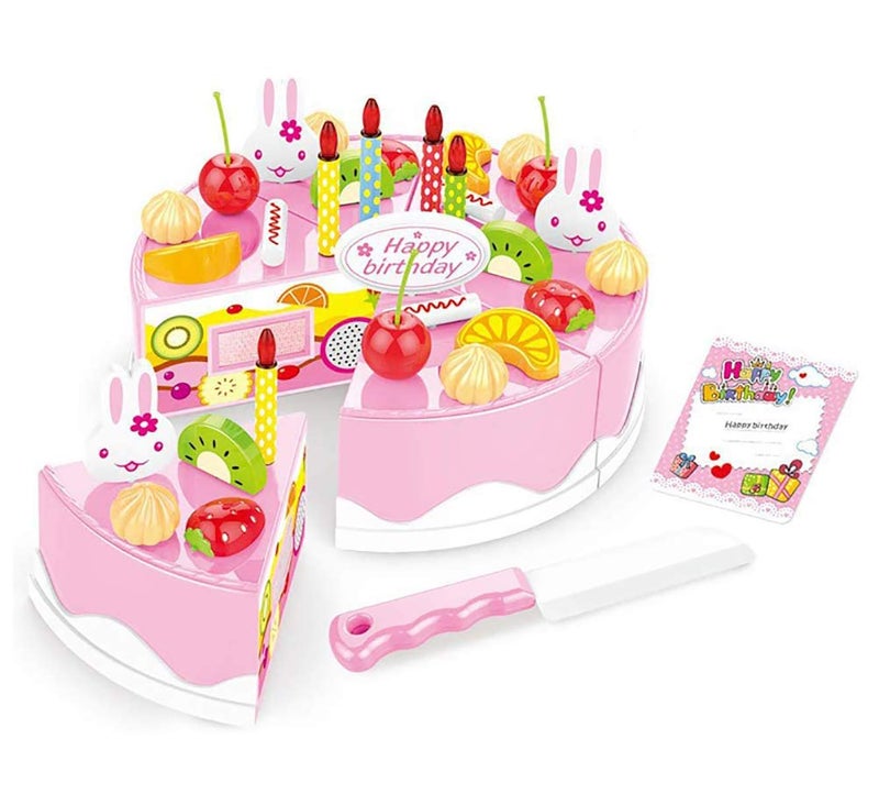HenMerry 38 PCS DIY Cutting Birthday Party Cake Model Ornament Pretend Kitchen Food Set DIY Fruit Cutting Kitchen PinkBlue Cut Cake Gift 38PCS Pink - Image 3