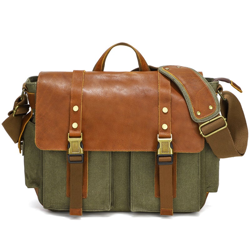 Men'S Messenger Bag Guangzhou Men'S Bag Top Layer Cowhide Vintage Messenger Bag Canvas Bag Men'S Backpack Shoulder Bag - Image 1