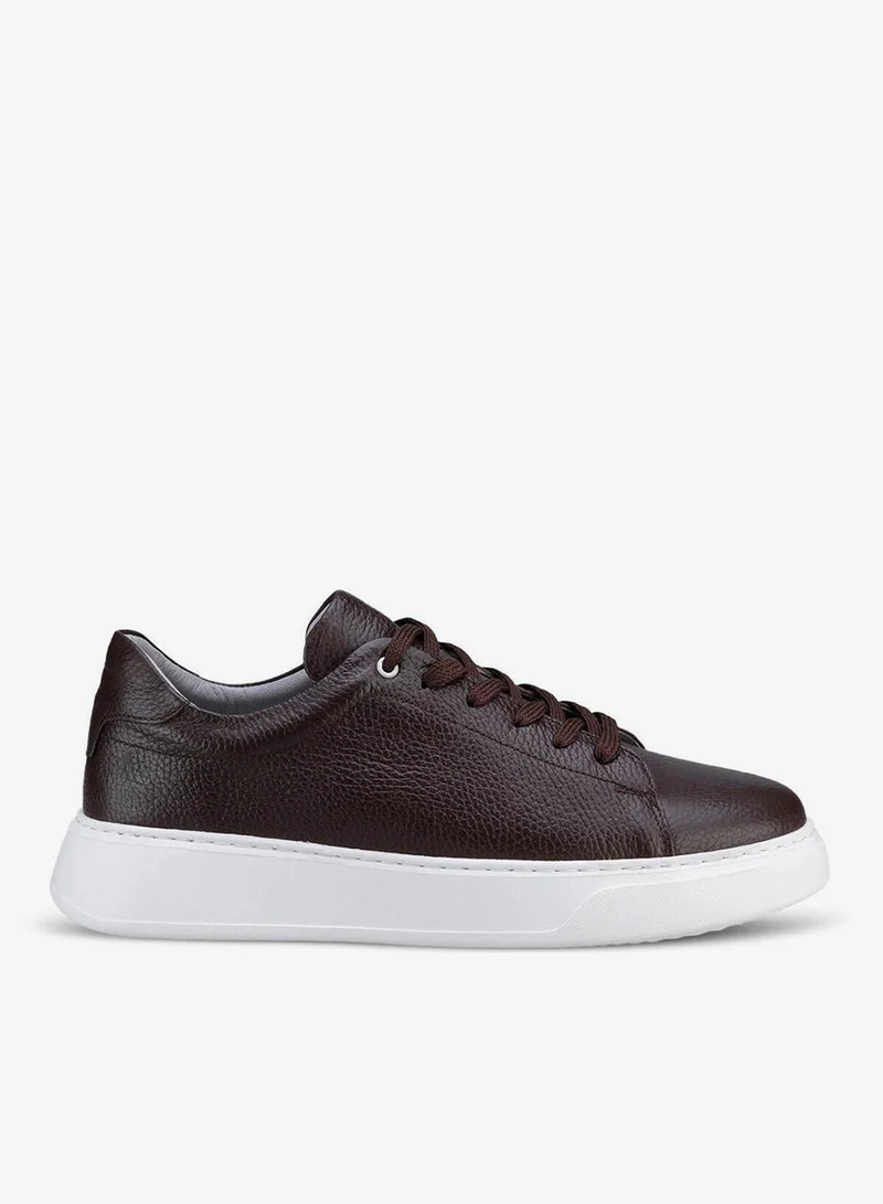 Men's Brown Leather Flexible Sole Lace-Up Casual Shoes Sneakers