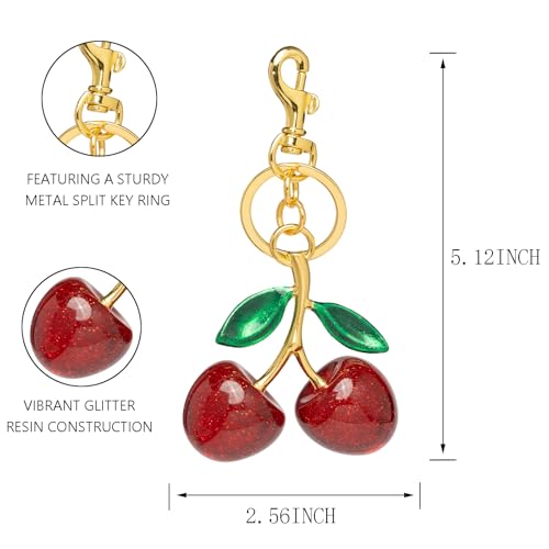 Poitvd Cherry Keychains Bag Charms Purse for Women, Car Key Chains Women Cute Gifts for Birthday Mothers Christmas Valentine Bag Purse Accessory(red green) - Image 2