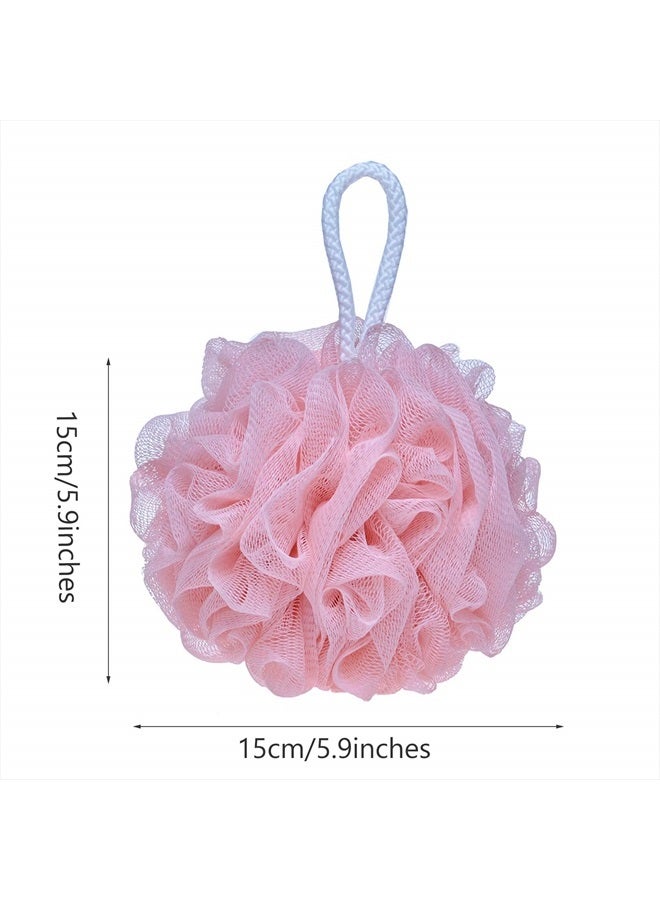 LissomPlume Mesh Pouf Bath Sponge Exfoliating Shower Ball Pom Cleaning Accessory Pink Color - Image 2