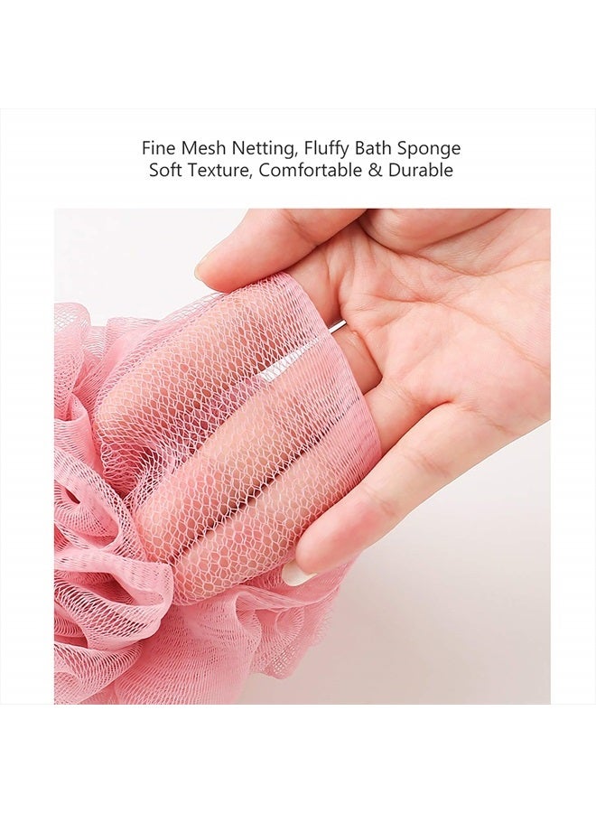 LissomPlume Mesh Pouf Bath Sponge Exfoliating Shower Ball Pom Cleaning Accessory Pink Color - Image 4