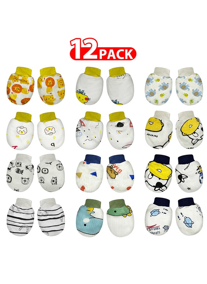 MARGOUN 12 Packs Newborn Baby Mittens Anti Scratch Baby Mittens No Scratch Mittens Baby Gloves for 0-6 Months Boys Girls Multicolour  - Image 1