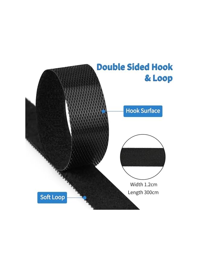 S-TOP 1.2cm x 300cm(3m/10ft) Hook and Loop Roll | Double-Sided Strips, Self-Gripping Straps | Reusable Multi-Purpose Wrap Fasteners for Home, Office, Data Center, and More (Black) - Image 4
