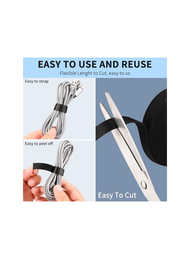 S-TOP 1.2cm x 300cm(3m/10ft) Hook and Loop Roll | Double-Sided Strips, Self-Gripping Straps | Reusable Multi-Purpose Wrap Fasteners for Home, Office, Data Center, and More (Black) - Image 3