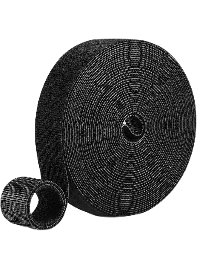 S-TOP 1.2cm x 300cm(3m/10ft) Hook and Loop Roll | Double-Sided Strips, Self-Gripping Straps | Reusable Multi-Purpose Wrap Fasteners for Home, Office, Data Center, and More (Black) - Image 1