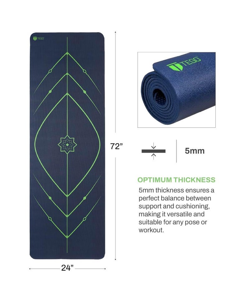 TEGO Stance Yoga Mat with GuideAlign for Posture Alignment (Blue Green With Bag)| Reversible Design with Dual Texture Grip | 5mm Thick | Antimicrobial, Non-Slip, Sweat-Resistant | 6ft x 2ft | Yoga & Fitness Mat | Shoe-friendly Workout Mat - Image 3