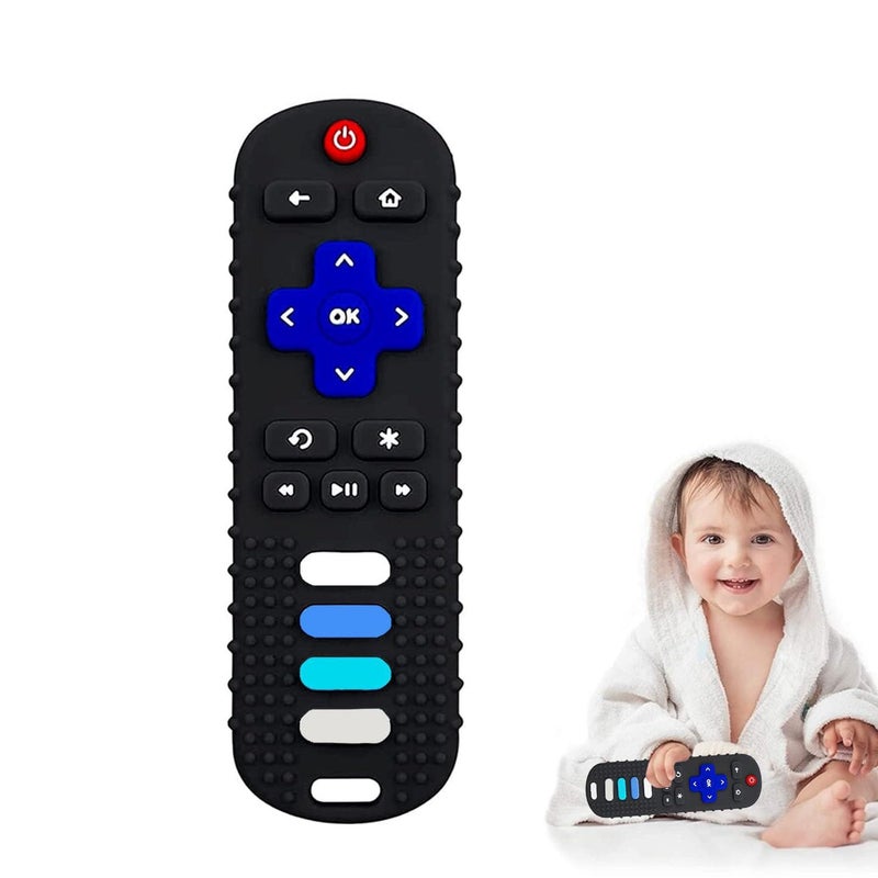 Intatikoo Baby Teether Toy, TV Remote Control Shape Teething Baby Toys for Infants, Baby Chew Remote Teether Toys for Babies 3-24 Months,BPA Free(Black) - Image 1