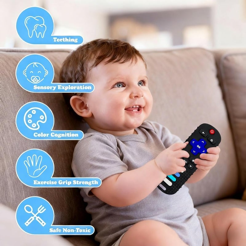 Intatikoo Baby Teether Toy, TV Remote Control Shape Teething Baby Toys for Infants, Baby Chew Remote Teether Toys for Babies 3-24 Months,BPA Free(Black) - Image 3