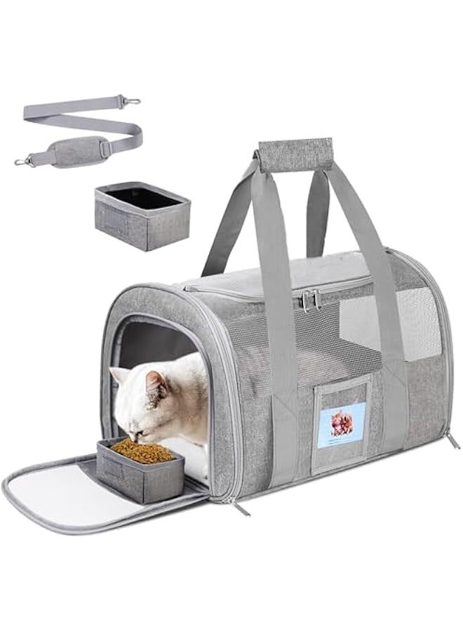تراسل حاملة حيوانات أليفة، حقيبة حاملة قطط للسفر معتمدة من شركة الطيران أقل من 15 رطلاً، حاملة حيوانات أليفة قابلة للطي بشبكة مسامية للقطط الصغيرة والمتوسطة والكلاب الصغيرة والجراء، بيت صغير محمول قابل للغسل - Image 1
