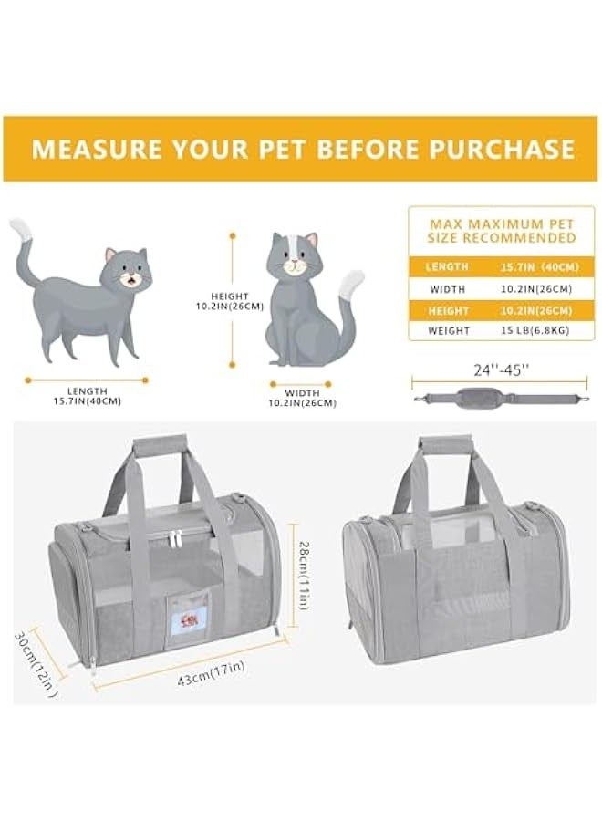 تراسل حاملة حيوانات أليفة، حقيبة حاملة قطط للسفر معتمدة من شركة الطيران أقل من 15 رطلاً، حاملة حيوانات أليفة قابلة للطي بشبكة مسامية للقطط الصغيرة والمتوسطة والكلاب الصغيرة والجراء، بيت صغير محمول قابل للغسل - Image 3