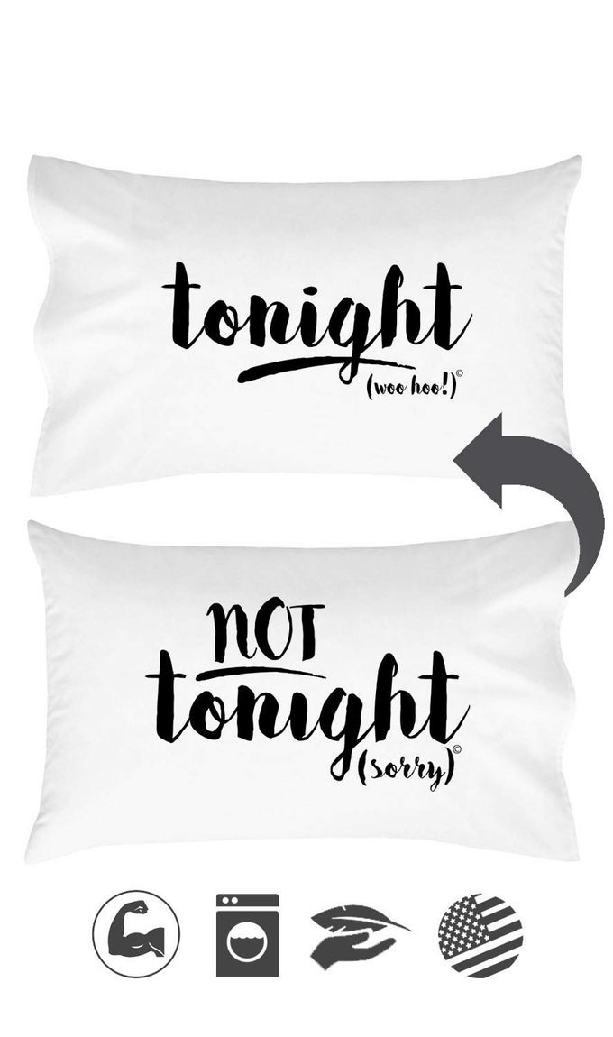 TONIGHT NOT TONIGHT REVERSIBLE PILLOWCASE BRIDAL SHOWER GIFT READY PACKAGING 20X30 FOR STANDARDQUEEN SIZED PILLOWS