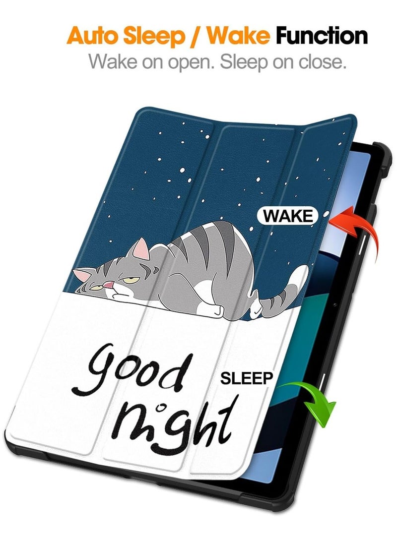 كابتن تيك جراب قابل للطي متوافق مع جهاز Xiaomi Redmi Pad SE 2023، غطاء جلدي من البولي يوريثان مع وظيفة الحامل، حماية 360 درجة - قطة - Image 2