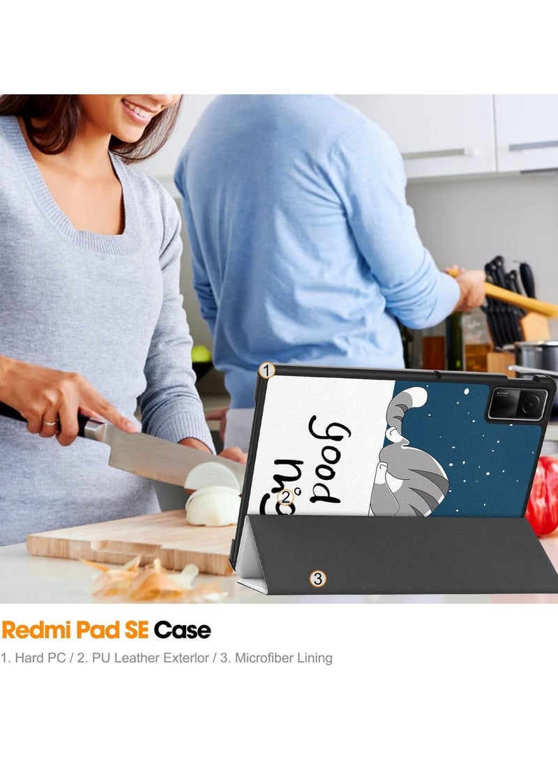 كابتن تيك جراب قابل للطي متوافق مع جهاز Xiaomi Redmi Pad SE 2023، غطاء جلدي من البولي يوريثان مع وظيفة الحامل، حماية 360 درجة - قطة - Image 5