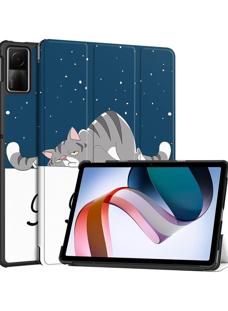 كابتن تيك جراب قابل للطي متوافق مع جهاز Xiaomi Redmi Pad SE 2023، غطاء جلدي من البولي يوريثان مع وظيفة الحامل، حماية 360 درجة - قطة - Image 1