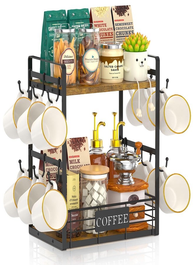 EsLuker.ly Coffee Mug Cup Holder Tree Bar Station Organizer, 2 Tier Mug Stand Rack for Countertop Kitchen, Storage Tower Display Shelf with 12 Hooks, Coffee Nook Enhancer - Image 1