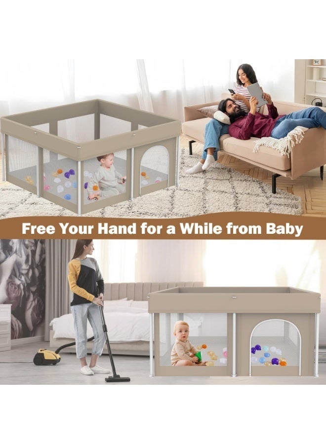 والالا حظيرة لعب قابلة للطي للأطفال، ساحة لعب للأطفال الرضع والأطفال الصغار، سياج أمان محمول للأطفال خفيف الوزن، لا يحتاج إلى تركيب، حظيرة لعب داخلية وخارجية مع حقيبة حمل وسجادة، مع كرات المحيط*20، 127*127*66 سم، بيج - Image 4