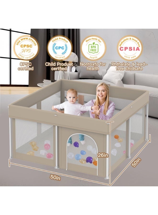 والالا حظيرة لعب قابلة للطي للأطفال، ساحة لعب للأطفال الرضع والأطفال الصغار، سياج أمان محمول للأطفال خفيف الوزن، لا يحتاج إلى تركيب، حظيرة لعب داخلية وخارجية مع حقيبة حمل وسجادة، مع كرات المحيط*20، 127*127*66 سم، بيج - Image 5