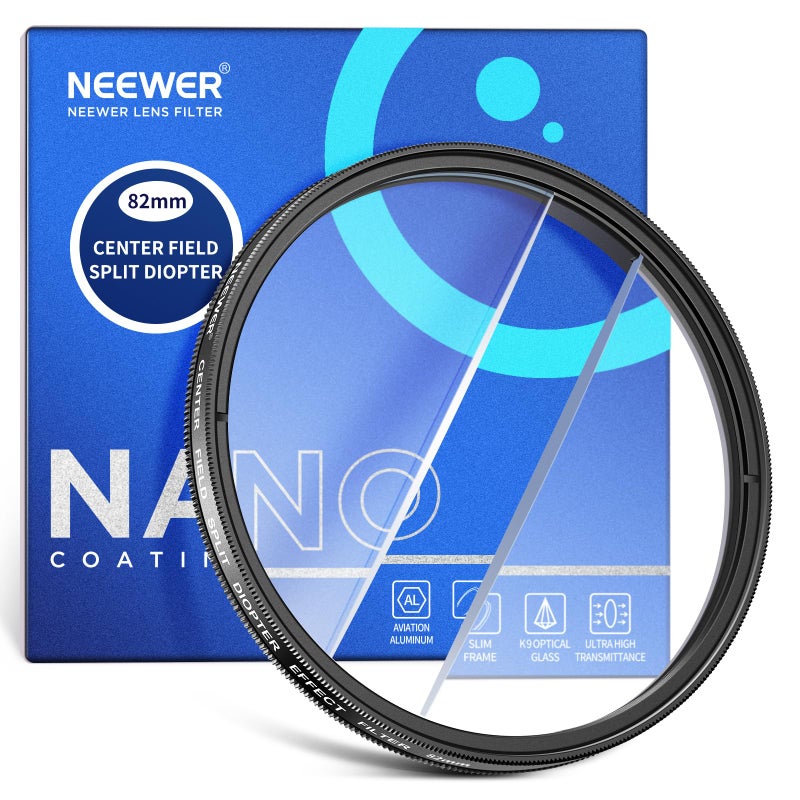 NEEWER 82mm Center Field Split Diopter Effect Filter, Camera Linear Prism K9 Optical Glass Filter with Aluminium Frame, Blurred Refraction Foreground Repeated Color Effect Camera Lens Accessories - Image 1