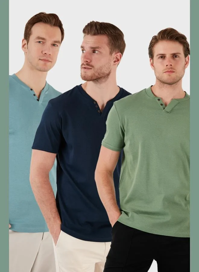 Buratti Cotton Button Detail Slim Fit V-Neck 3-Pack T-Shirt Men's T-SHIRT 5902122S3