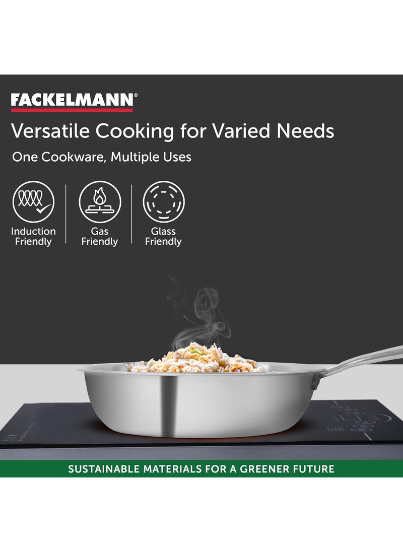 FACKELMANN Fackelmann 26 cm Frying Pan, Triply | with Lid | German Quality | Energy-Efficient Fry Pan | Non-Toxic | Even Heating | Ideal for All Cooktops | Hassle-Free Maintenance | 5 Year Warranty  - Image 5