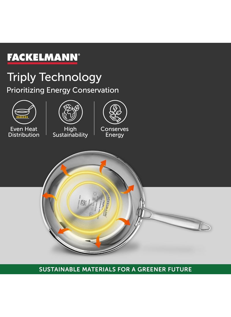 FACKELMANN Fackelmann 26 cm Frying Pan, Triply | with Lid | German Quality | Energy-Efficient Fry Pan | Non-Toxic | Even Heating | Ideal for All Cooktops | Hassle-Free Maintenance | 5 Year Warranty  - Image 4