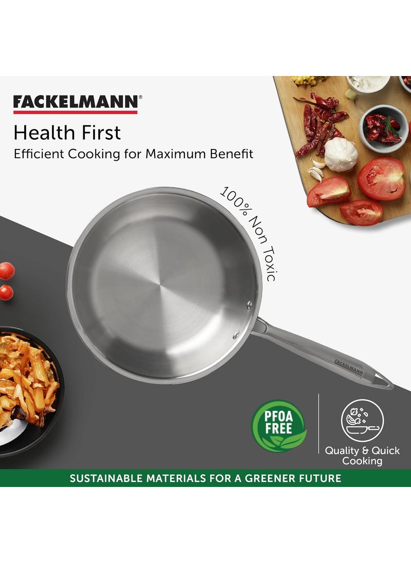 FACKELMANN Fackelmann 26 cm Frying Pan, Triply | with Lid | German Quality | Energy-Efficient Fry Pan | Non-Toxic | Even Heating | Ideal for All Cooktops | Hassle-Free Maintenance | 5 Year Warranty  - Image 2