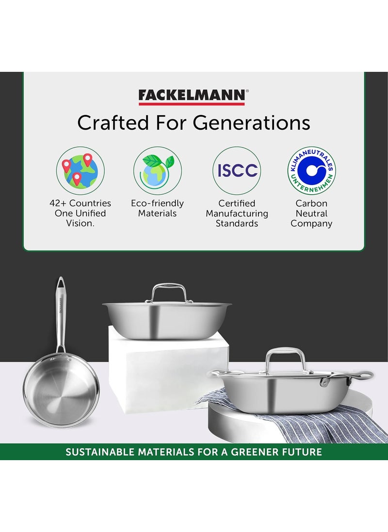 FACKELMANN Fackelmann 26 cm Frying Pan, Triply | with Lid | German Quality | Energy-Efficient Fry Pan | Non-Toxic | Even Heating | Ideal for All Cooktops | Hassle-Free Maintenance | 5 Year Warranty  - Image 3