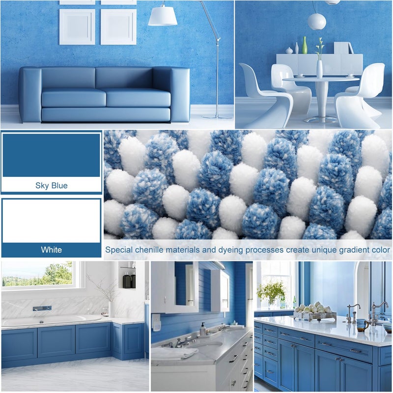BSICPRO Bathroom Rugs and Mats Sets  2 Piece Thick Absorbent Chenille Bath Mat Rug Set Non Slip  Soft Shaggy Bath Room Floor Mats for Bathroom  Machine Washable (Sky Blue  20"" x 47"" Plus 16"" x 24"") - Image 4