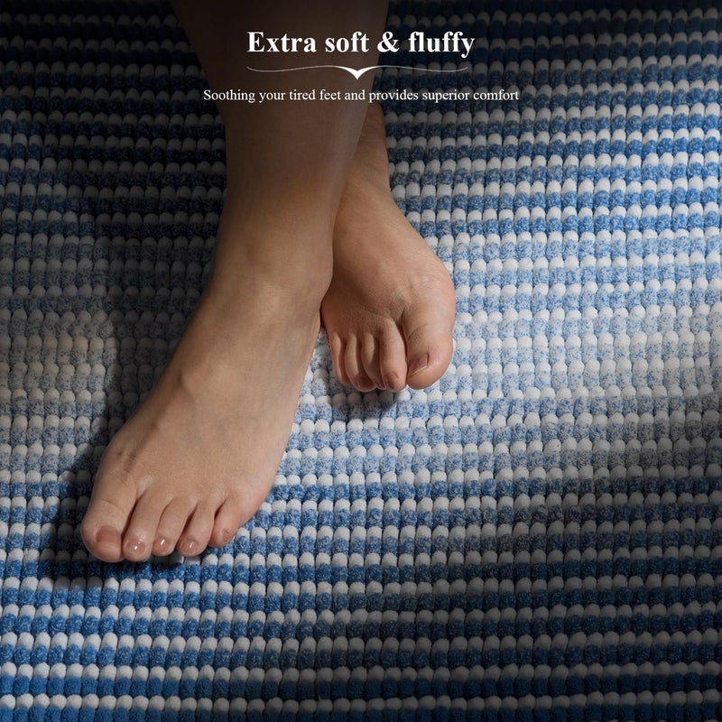 BSICPRO Bathroom Rugs and Mats Sets  2 Piece Thick Absorbent Chenille Bath Mat Rug Set Non Slip  Soft Shaggy Bath Room Floor Mats for Bathroom  Machine Washable (Sky Blue  20"" x 47"" Plus 16"" x 24"") - Image 5