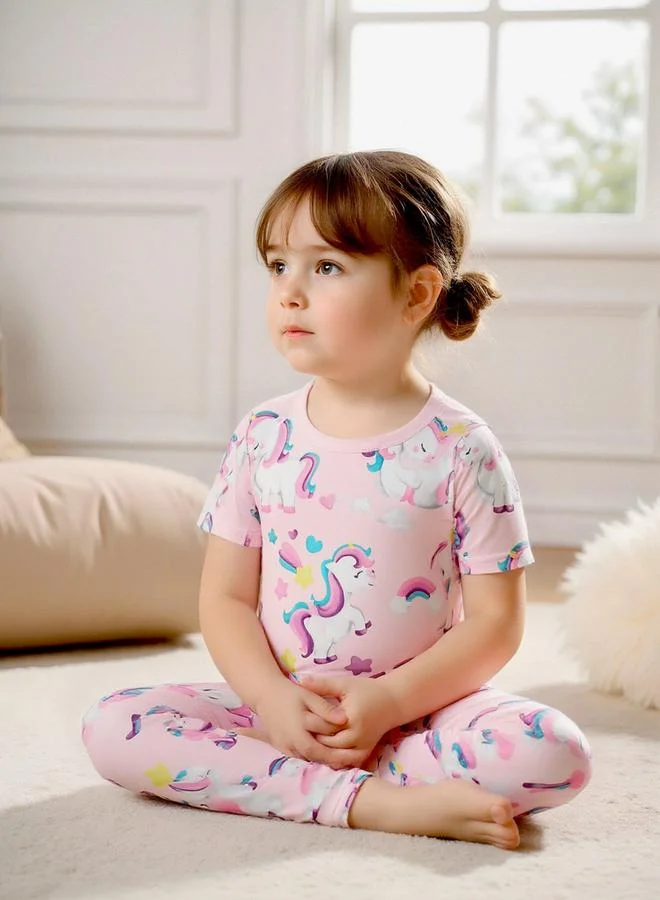 Take Two Graphic Print Round Neck Top with Long Pyjama Set