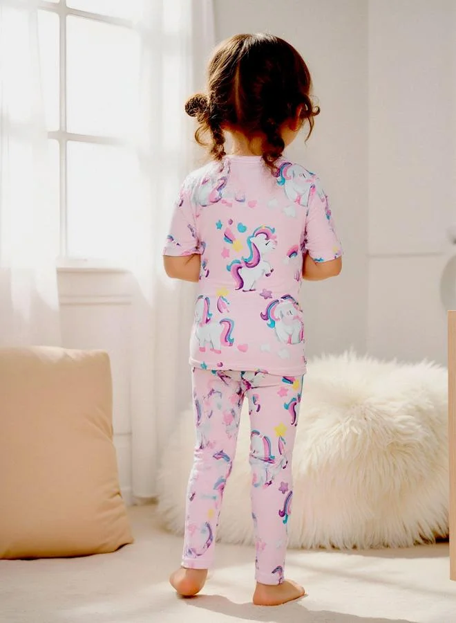 Take Two Graphic Print Round Neck Top with Long Pyjama Set