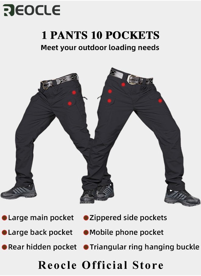 REOCLE - Men's Tactical Pants Lightweight Performance Pants with Multi Cargo Pockets Anti-rip Waterproof Military Combat Cargo Work Hiking Pants - Image 1
