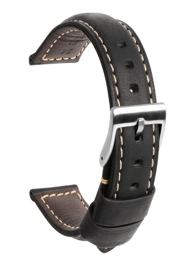 TStrap Leather Watch Straps for Men - Black Vintage Soft Watch Bracelet Thickly - Padded Smart Watch Band with Clasp Buckle Replacement - 20mm 22mm 24mm - Image 1