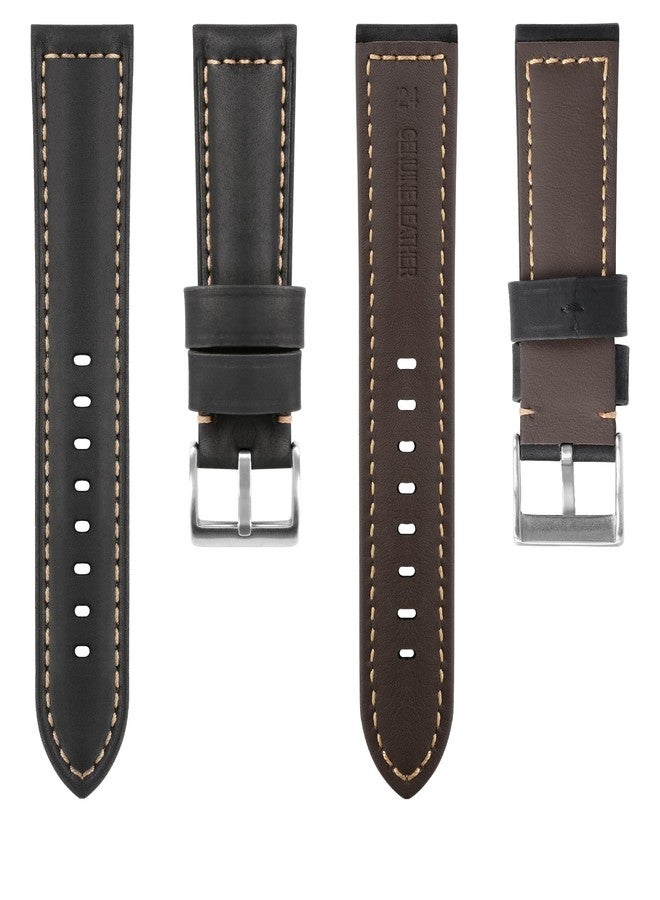 TStrap Leather Watch Straps for Men - Black Vintage Soft Watch Bracelet Thickly - Padded Smart Watch Band with Clasp Buckle Replacement - 20mm 22mm 24mm - Image 2