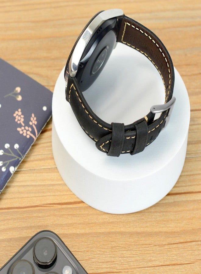 TStrap Leather Watch Straps for Men - Black Vintage Soft Watch Bracelet Thickly - Padded Smart Watch Band with Clasp Buckle Replacement - 20mm 22mm 24mm - Image 5