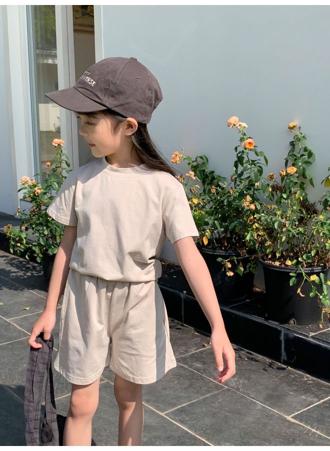 Summer Children's Thin Cotton Outfit Solid Color Boys' Short-sleeve Shorts Set For Ages 2-7 Two-piece Set