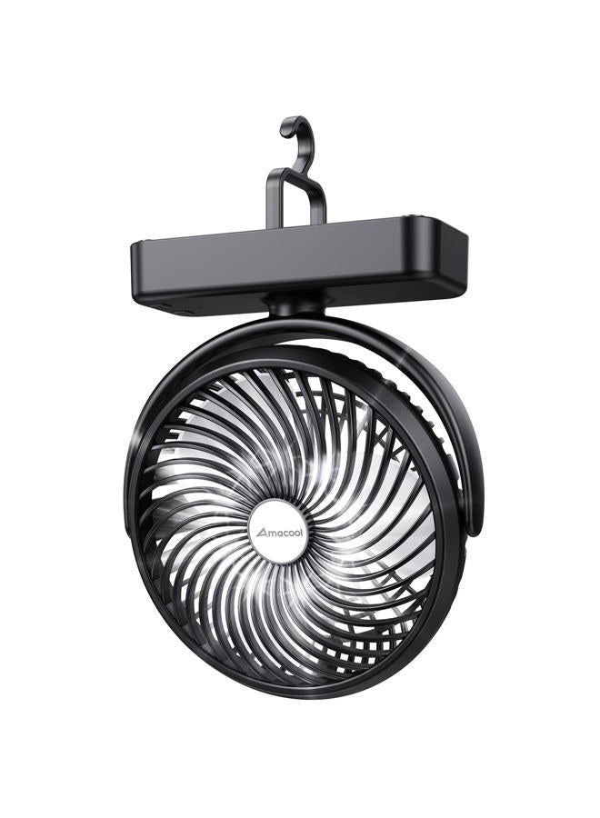 Amacool 10000mAh Battery Operated Camping Fan with LED Light-7 inch USB Fan with Hanging Hook for Tent Car RV Hurricane Emergency Outage - Image 1