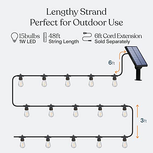 Brightech Ambience Pro Solar Powered Outdoor String Lights, 48ft Remote Control Commercial Grade Waterproof Patio Lights, 15 Edison Bulbs, Shatterproof LED String Lights for Outside - 1W Soft White - Image 3
