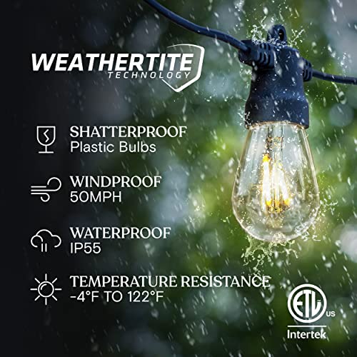 Brightech Ambience Pro Solar Powered Outdoor String Lights, 48ft Remote Control Commercial Grade Waterproof Patio Lights, 15 Edison Bulbs, Shatterproof LED String Lights for Outside - 1W Soft White - Image 2