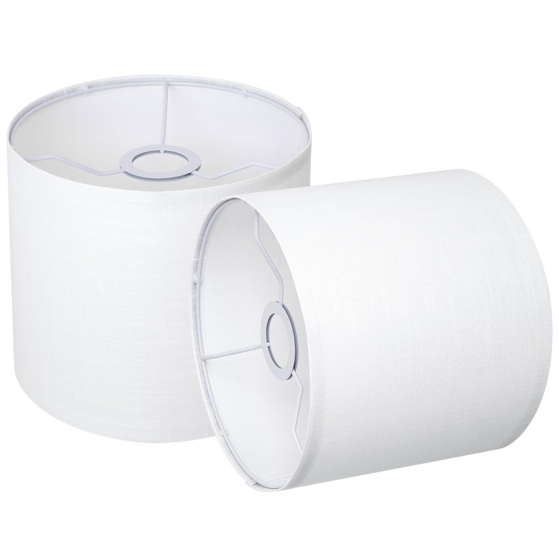 YoflowX Small Lampshades Set of 2, White Linen Drum Lampshades, 8.66" Top x 8.66" Bottom x 7.87" High Lamp Shade, Lamp Shades Replacement for Table and Floor Lamps, Pendant Light, Handcrafted, Easy Assembly - Image 1