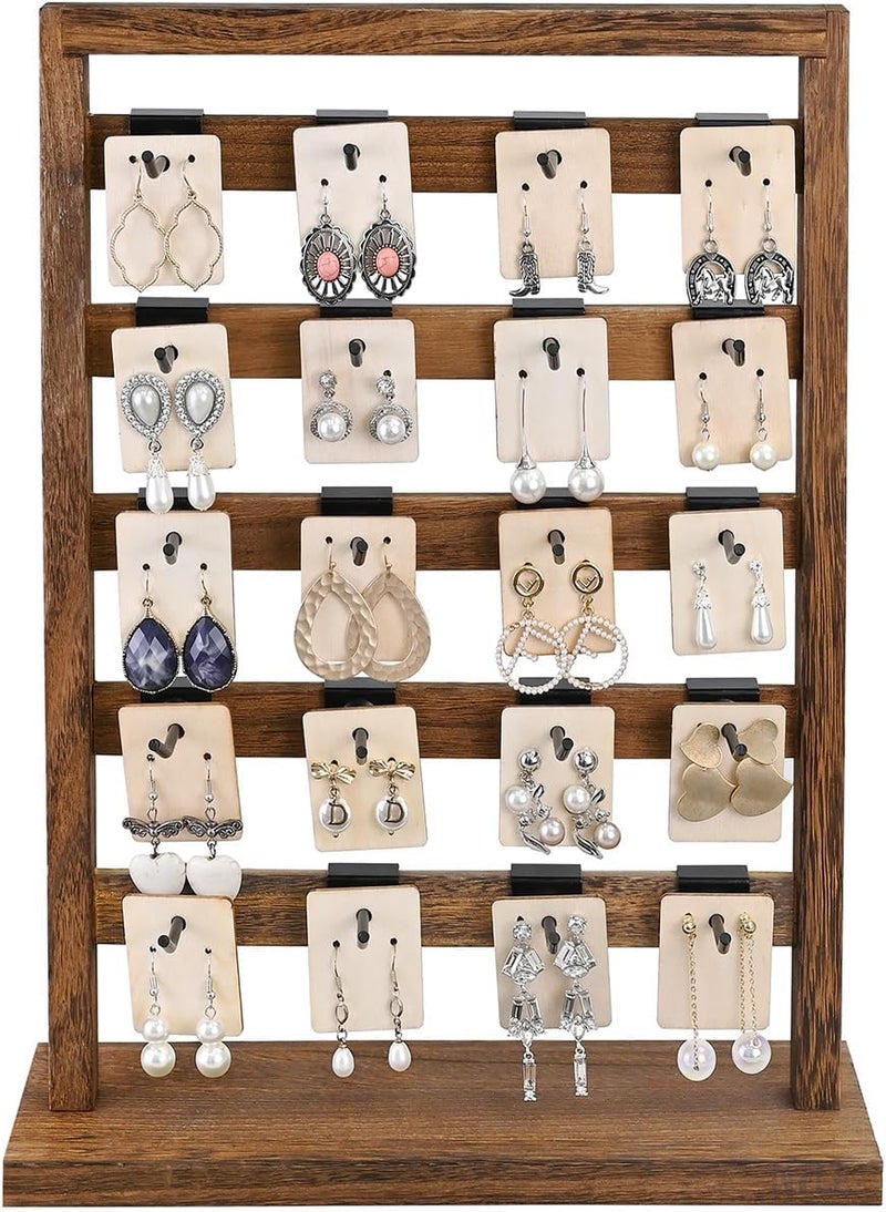 Ikee Design Free Assemble 2 Pcs Set Wooden Jewelry Display Rack with 20 Removable Metal Hooks/Each, Earring Card Display Holder Stand for Necklaces,Bracelet, Keychain Stand, Brown Color - Image 3