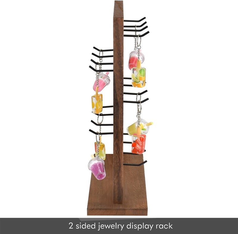 Ikee Design Free Assemble 2 Pcs Set Wooden Jewelry Display Rack with 20 Removable Metal Hooks/Each, Earring Card Display Holder Stand for Necklaces,Bracelet, Keychain Stand, Brown Color - Image 4